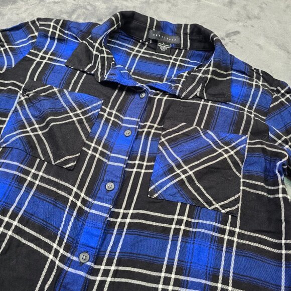Sanctuary Blue & Black Plaid Button Down Shirt | Women’s Medium - Picture 3 of 13